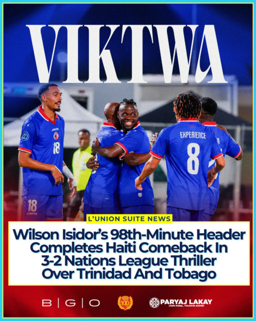 Lets Go Haiti!!!! In the eighth minute of second-half stoppage time, Wilson Isidor rose inside the six-yard box and headed home the winner as Haiti beat Trinidad and Tobago 3-2 on Thursday night in their 2026–27 CONCACAF Nations League A opener. The Grenadiers had trailed 2-1 after 59 minutes. They leveled through defender Garven-Michee Metusala in the first minute of added time, then found the last blow when it mattered most.
It was Haiti’s first competitive match since the 2026 World Cup. Haiti started with purpose. In the 23rd minute, Isidor supplied Fafà Picault, who headed past the Trinidad and Tobago keeper from close range for 1-0. The lead lasted eight minutes. Wayne Frederick finished a set-piece sequence in the 31st minute, assisted by Rio Cardines, and the teams went to the locker room locked at 1-1.
The second half belonged first to Levi García. In the 59th minute the Trinidad and Tobago attacker struck from outside the box and put the Soca Warriors in front, 2-1. Haiti kept the ball they finished with about 69 percent possession, 21 shots to 11, and eight shots on target but the finish would not come. Isidor hit the crossbar around the 79th minute. Substitutes Frantzdy Pierrot, Ruben Providence, and Yassin Fortuné entered as Haiti chased the game.
Metusala scored in the 91st minute to make it 2-2. Then, deep in the 98th minute, Isidor attacked a ball in the box and headed it into the low left corner. Final: Haiti 3, Trinidad and Tobago 2.
Group A also includes Costa Rica, Curaçao, the Dominican Republic, and Nicaragua. The top two reach the Nations League quarterfinals. After Matchday 1, Costa Rica, the Dominican Republic, and Haiti all sit on three points. Trinidad and Tobago sit on zero.
Isidor now has another defining Haiti moment after scoring at the World Cup against Morocco. Picault delivered the first goal. Metusala, a center back, delivered the equalizer that made the winner possible. For a team still building after a historic World Cup summer and still playing its “home” games on the road three points like this are the statement the campaign needed.
🎥 @concacafnationsleague
#lunionsuite #haitianamerican