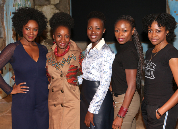 Saycon Sengbloh, Akosua Busia, Lupita Nyong'o, Zainab Jah, and Pascale Armand star in the Broadway production of Eclipsed. (© David Gordon)