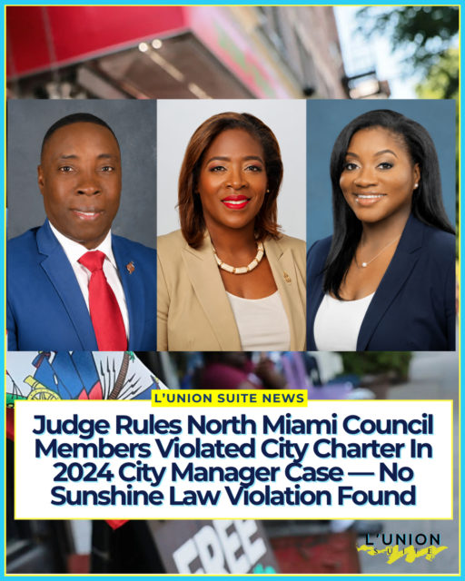 A Miami-Dade civil court judge ruled Wednesday that three North Miami City Council members violated the city charter but did not violate Florida’s Sunshine Law in a case tied to the 2024 firing of then-City Manager Rasha Cameau.
Vice Mayor Kassandra Timothe and Council Members Pierre Frantz Charles and Mary Estimé-Irvin were sued by resident Eileen Bicaba. She alleged they broke the Sunshine Law, the city charter, and the Citizens’ Bill of Rights. Judge Beatrice Butchko Sanchez heard the case without a jury.
The court confirmed: no Sunshine Law violation, but a charter violation. A written ruling is expected in the coming weeks.
The charter issue is interference with the city manager’s authority over staff. The judge found the three officials used third parties including Larry Spring and Ringo Cayard in March 2024 to pressure Cameau not to discipline or fire then-Public Works Director Wisler Pierre-Louis. He resigned April 5, the morning he was set to meet with Cameau. Days later, Timothe moved to fire Cameau. She was terminated in a 3-1 vote. Councilman Scott Galvin voted no. Mayor Alix Desulme opposed the firing and was not at the key meeting.
The charter says council members cannot interfere with hiring or firing in the manager’s office or give orders to her staff. Contact with city administration is supposed to go through the manager only. Plaintiff’s attorney David Reiner said the court found they conveyed a threat that Cameau would be fired if she proceeded. A charter violation is a misdemeanor. What happens next is unclear until the written order is issued.
Timothe and Estimé-Irvin both released statements.
Timothe said she has acted in good faith and followed legal advice. Estimé-Irvin said the Sunshine Law claim did not meet the legal standard and that the ruling brings clarity after months of tension.
While Tuesday’s ruling didn’t result in immediate action, they could face consequences down the line. A council member found in violation of that section of the charter could be charged with a misdemeanor and upon conviction will be removed from office, according to the city’s charter.
🎥: @Local10News
#lunionsuite #haitianamerican