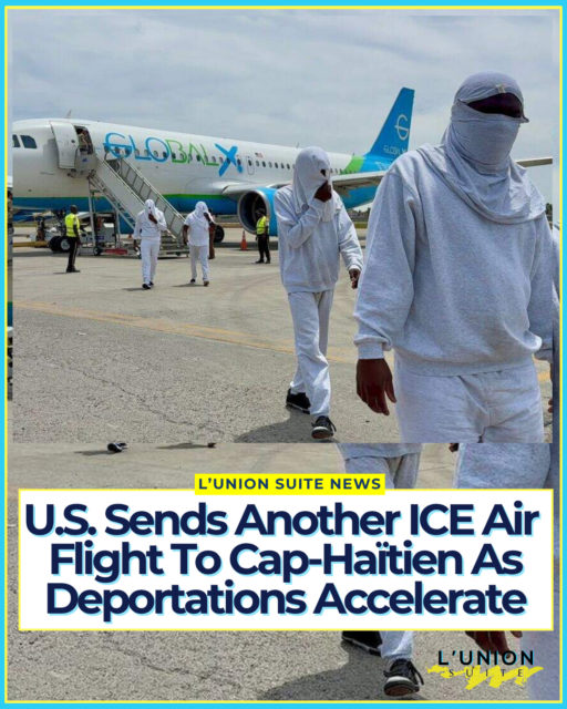 Another U.S. deportation flight landed in northern Haiti on Thursday, the latest in a rapid series of ICE Air charters sending Haitian nationals back to a country still gripped by gang violence and political instability.
The Global X Immigration and Customs Enforcement Air charter originated in Alexandria, Louisiana, and departed Opa-locka Executive Airport at 11 a.m. IHaitian authorities were told as many as 78 people could be aboard.
Department of Homeland Security Secretary Markwayne Mullin announced the flight in a post on X about an hour before the aircraft departed the Miami area. “Good morning, America. Today’s deportation destination: HAITI,” he said with a photo of shackled deportees walking in a straight line toward the aircraft. The image is the latest in which the agency has turned Haitian deportations into theater.
Last week, DHS posted a grainy video of Haitian deportees in shackles and chains boarding a plane in the rain days after gangs carried out a massacre set to an upbeat Haitian song. The clip drew outrage from Haitians in the diaspora and immigrant-rights advocates.
Thursday’s operation is the third U.S. removal flight to Haiti in three weeks, after the Supreme Court cleared the way for the Trump administration to end Temporary Protected Status for more than 300,000 Haitians, even as litigation over that termination continues. Until recently, flights to Haiti averaged about once a month. U.S. officials have previously signaled they want to move toward two flights a week.
The planes now land in Cap-Haïtien because commercial service into Port-au-Prince remains restricted. Gangs control much of the capital and have expanded into other regions. Last week, dozens of people were shot and burned inside their homes in Kenscoff, and more than 50 were abducted. Two weeks earlier, gangs attacked Fort Dimanche in Cité Soleil.
As Thursday’s U.S. flight headed toward Cap-Haïtien, Bahamian immigration officials said a vessel carrying Haitian migrants had been interdicted off Great Inagua the night before. Those passengers, they said, will eventually be repatriated through Cap-Haïtien as well. #lunionsuite