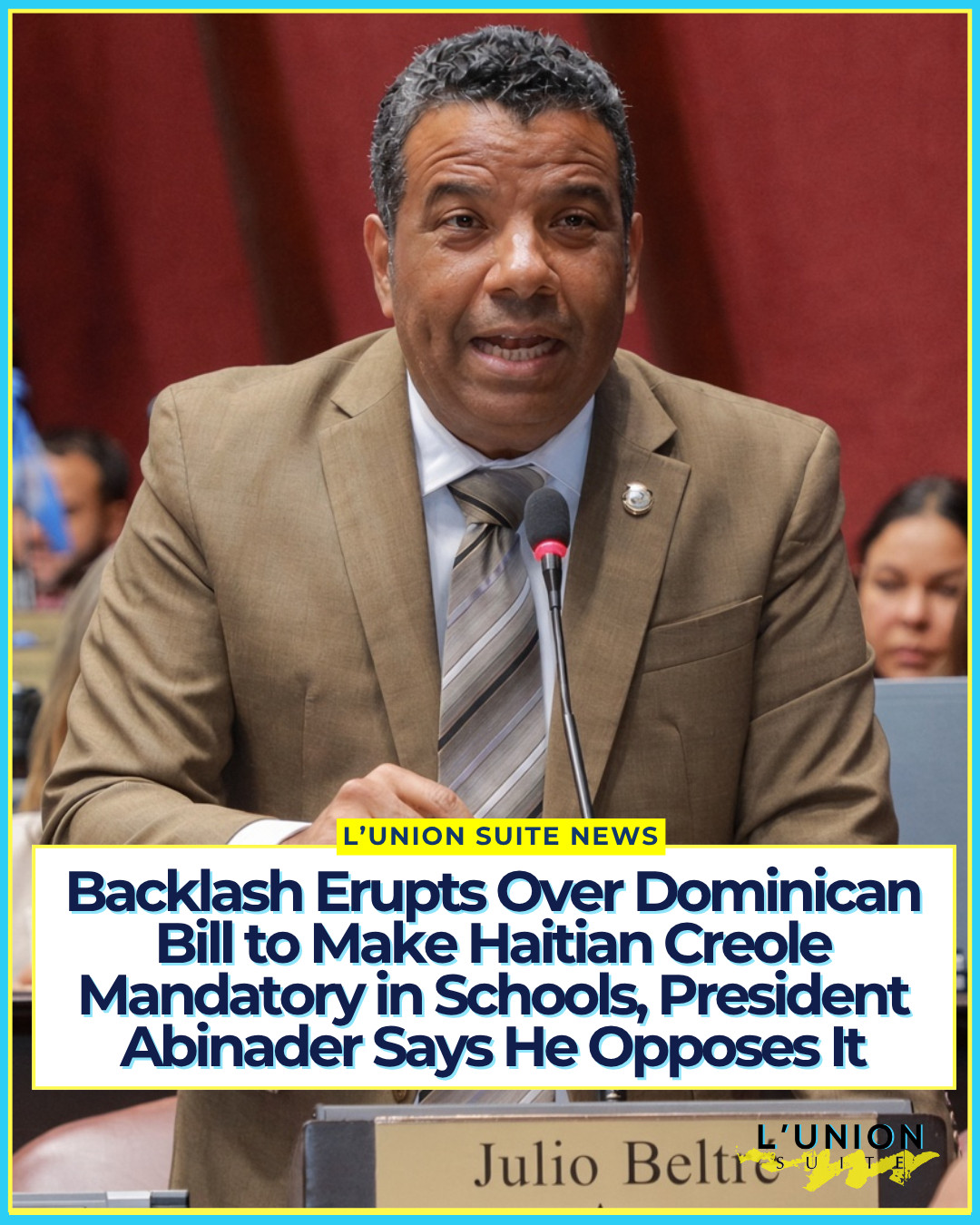 A bill introduced in the Dominican Republic's Chamber of Deputies is stirring national debate before it's even reached a floor vote: a proposal to make Haitian creole a mandatory subject in schools across the country, alongside English & French.

The measure was submitted August 31 by Julio César Beltré Méndez, a deputy from Azua representing the ruling Modern Revolutionary Party (PRM). If passed, it would apply to every public, private, and mixed-management school authorized by the Ministry of Education (Minerd) from primary through secondary levels  and notably would not be restricted to border provinces or to students with Haitian family ties. Under the bill, Creole instruction would become a nationwide requirement, not a regional accommodation.

Beltré frames the proposal around the two countries' shared geography and deep interdependence. In the bill's reasoning, he points to the historical, commercial, cultural and migratory ties between the Dominican Republic and Haiti nations that share the island of Hispaniola  and argues that Creole fluency could strengthen communication, ease border-area cooperation, and support commerce between the two.

He's also cited that the presence of Haitian workers across Dominican agriculture, construction, households and other sectors. In his view, language barriers in those daily interactions are a practical problem worth addressing through the school system not a distraction from it. Speaking about the initiative, Beltré pushed back on critics who've dismissed it outright, arguing the real question isn't why Dominicans who already speak Spanish should learn Creole.

The proposal has already run into resistance at the highest level. In an interview published September 7, Beltré revealed that President Luis Abinader told him directly that he disagreed with the bill  despite Beltré belonging to Abinader's own party. Beltré described the measure as his personal initiative, not an administration position, and said he still believes the country needs a serious, responsible discussion about its linguistic and migratory realities, given how often Dominicans and Haitians interact across the economy.

#lunionsuite #haitianamerican